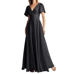 AW. Bridal Furst Maxi Flutter Sleeve Dress in Black, Size 4​​